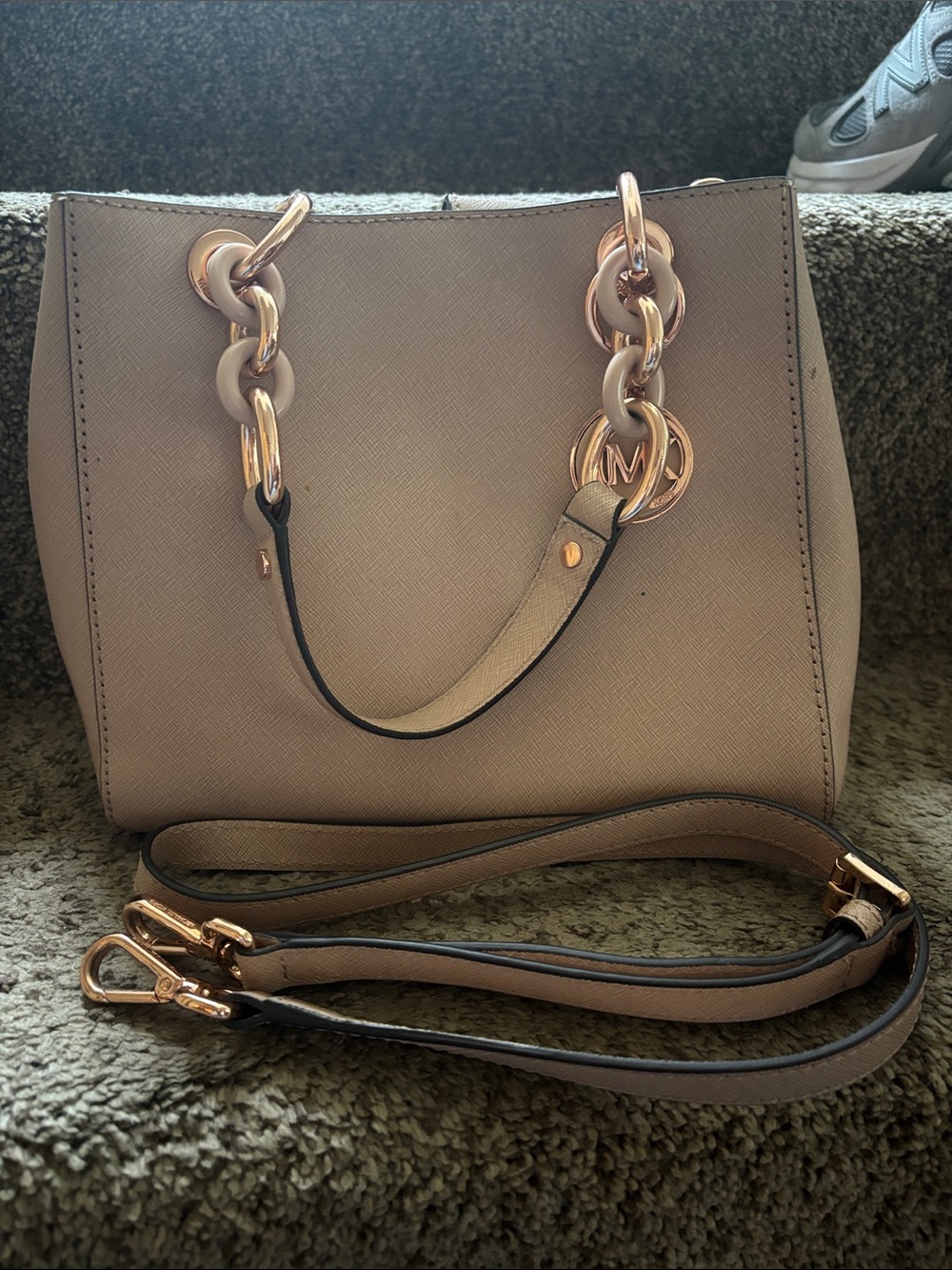 Vintage Michael Kors Taupe Saffiano Leather Chain-Handle Satchel